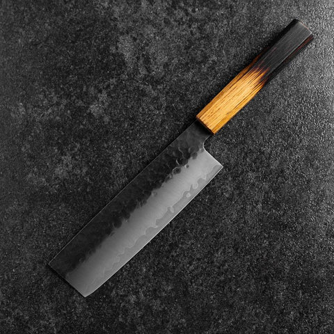 Nakiri AUS-8 Kurouchi Tsuchime Yaki Urushi Handle 170mm (6.7”)-[Musashi]-[Japanese-Kitchen-Knives]