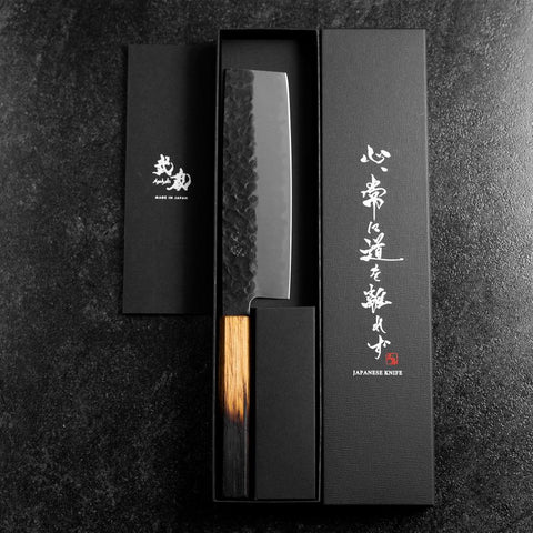 Nakiri AUS-8 Kurouchi Tsuchime Yaki Urushi Handle 170mm-[Musashi]-[Japanese-Kitchen-Knives]