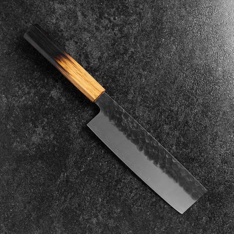 Nakiri AUS-8 Kurouchi Tsuchime Yaki Urushi Handle 170mm-[Musashi]-[Japanese-Kitchen-Knives]