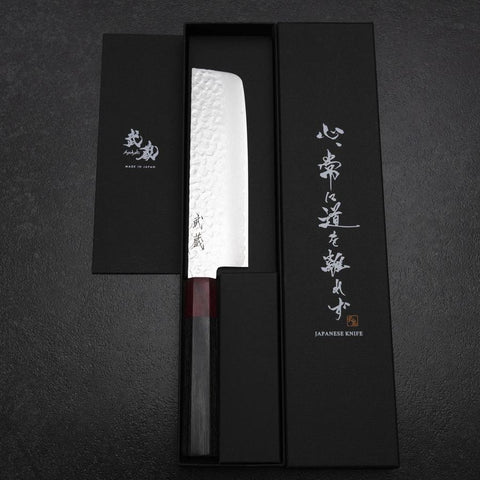 Nakiri AUS-8 Tsuchime Damascus Pakka Handle 165mm (6.5”)-[Musashi]-[Japanese-Kitchen-Knives]