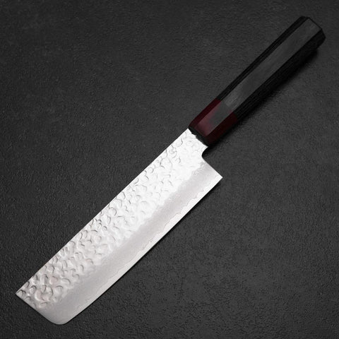 Nakiri AUS-8 Tsuchime Damascus Pakka Handle 165mm-[Musashi]-[Japanese-Kitchen-Knives]