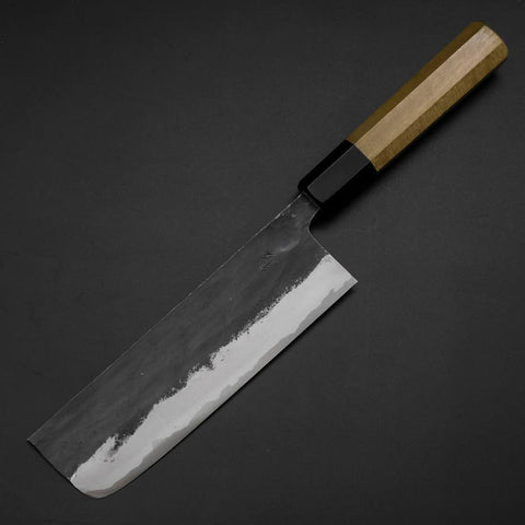 Nakiri Blue Steel #1 Kurouchi Buffalo Magnolia Handle 165mm-[Musashi]-[Japanese-Kitchen-Knives]