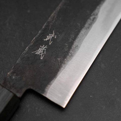 Nakiri Blue Steel #1 Kurouchi Dark Blue Urushi Handle 165mm (6.5”)-[Musashi]-[Japanese-Kitchen-Knives]