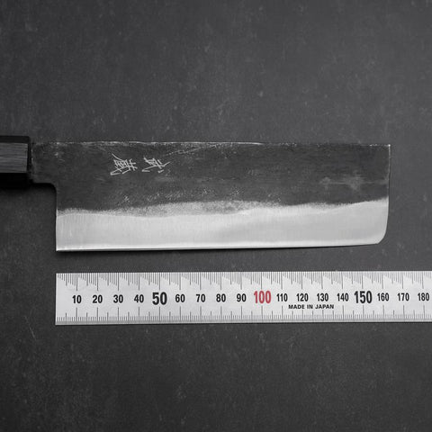 Nakiri Blue Steel #1 Kurouchi Dark Blue Urushi Handle 165mm (6.5”)-[Musashi]-[Japanese-Kitchen-Knives]