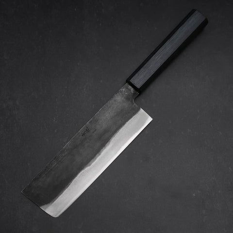 Nakiri Blue Steel #1 Kurouchi Dark Blue Urushi Handle 165mm-[Musashi]-[Japanese-Kitchen-Knives]