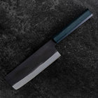 Nakiri Blue Steel #1 Stainless Clad Kurouchi Blue Urushi Handle 165mm (6.5”)-[Musashi]-[Japanese-Kitchen-Knives]
