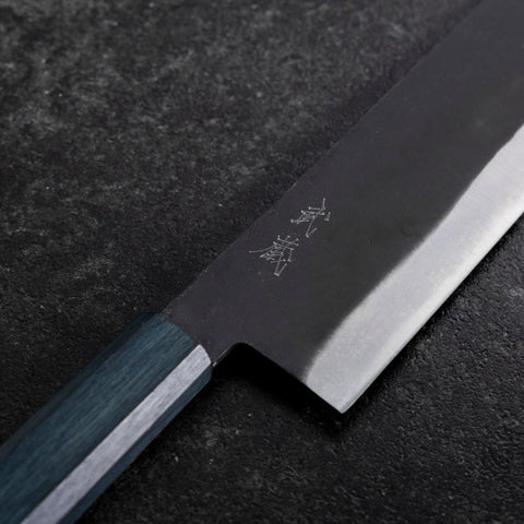 Nakiri Blue Steel #1 Stainless Clad Kurouchi Blue Urushi Handle 165mm (6.5”)-[Musashi]-[Japanese-Kitchen-Knives]