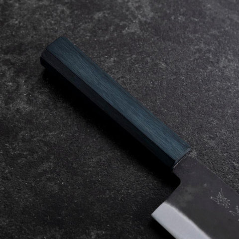 Nakiri Blue Steel #1 Stainless Clad Kurouchi Blue Urushi Handle 165mm (6.5”)-[Musashi]-[Japanese-Kitchen-Knives]