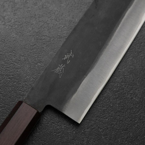 Nakiri Blue Steel #1 Stainless Clad Kurouchi Purple Urushi Handle 165mm (6.5”)-[Musashi]-[Japanese-Kitchen-Knives]