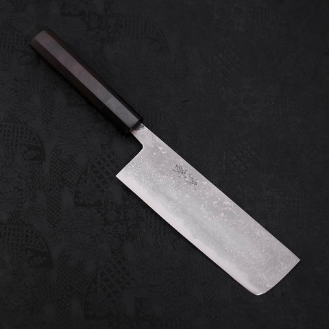 Nakiri Blue Steel #2 Damascus Buffalo Ebony Handle 165mm (6.5”)-[Musashi]-[Japanese-Kitchen-Knives]