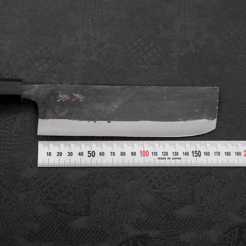 Nakiri Blue Steel #2 Kurouchi Buffalo Teak Handle 165mm (6.5”)-[Musashi]-[Japanese-Kitchen-Knives]