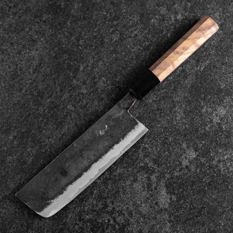 Nakiri Blue Steel #2 Kurouchi Buffalo Walnut Handle 165mm-[Musashi]-[Japanese-Kitchen-Knives]