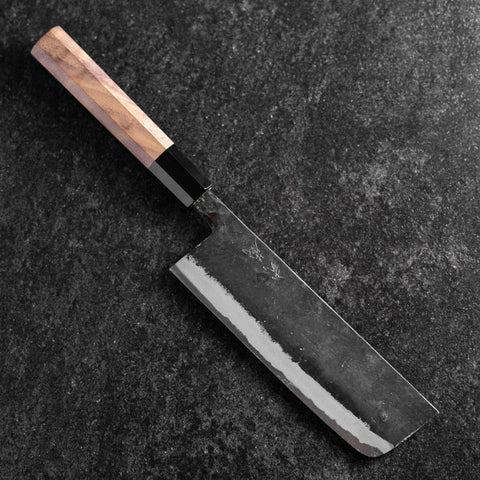 Nakiri Blue Steel #2 Kurouchi Buffalo Walnut Handle 165mm-[Musashi]-[Japanese-Kitchen-Knives]