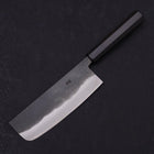 Nakiri Blue Steel #2 Kurouchi Chokin Kappa Fishing Focus Buffalo Ebony Handle 165mm (6.5”)-[Musashi]-[Japanese-Kitchen-Knives]
