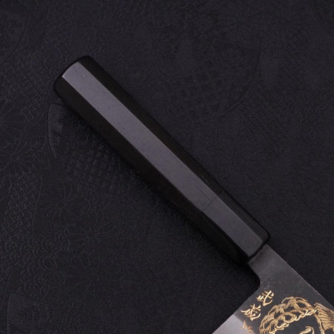 Nakiri Blue Steel #2 Kurouchi Chokin Kappa Fishing Focus Buffalo Ebony Handle 165mm (6.5”)-[Musashi]-[Japanese-Kitchen-Knives]