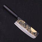 Nakiri Blue Steel #2 Kurouchi Chokin Kappa Fishing Focus Buffalo Ebony Handle 165mm (6.5”)-[Musashi]-[Japanese-Kitchen-Knives]