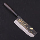 Nakiri Blue Steel #2 Kurouchi Chokin Kappa Fishing Slipping Buffalo Ebony Handle 165mm (6.5”)-[Musashi]-[Japanese-Kitchen-Knives]