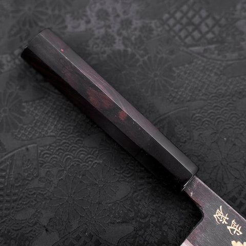 Nakiri Blue Steel #2 Kurouchi Chokin Sakura Five Story Pagoda Buffalo Ebony Handle 165mm (6.5”)-[Musashi]-[Japanese-Kitchen-Knives]