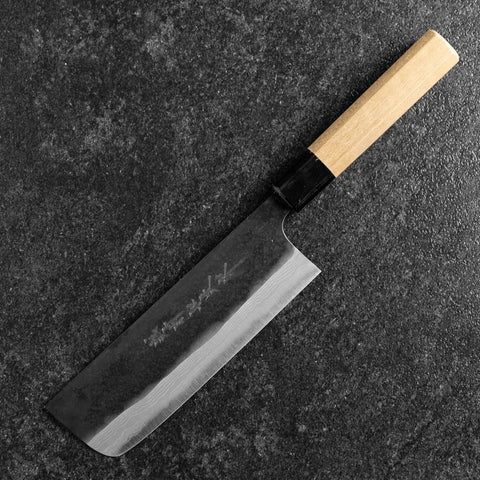 Nakiri Blue Steel #2 Kurouchi Damascus Buffalo Magnolia Handle 165mm-[Musashi]-[Japanese-Kitchen-Knives]
