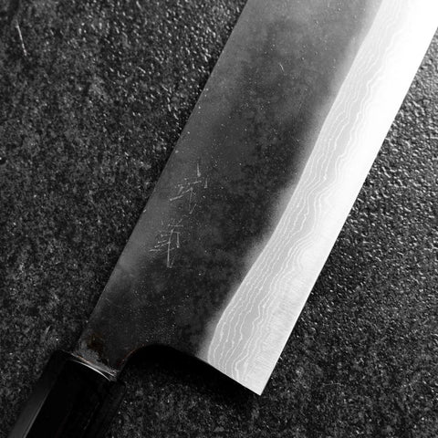 Nakiri Blue Steel #2 Kurouchi Damascus Buffalo Magnolia Handle 165mm-[Musashi]-[Japanese-Kitchen-Knives]