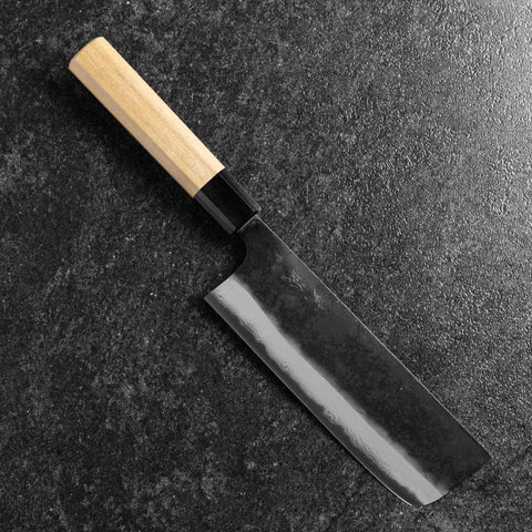 Nakiri Blue Steel #2 Kurouchi Damascus Buffalo Magnolia Handle 165mm-[Musashi]-[Japanese-Kitchen-Knives]