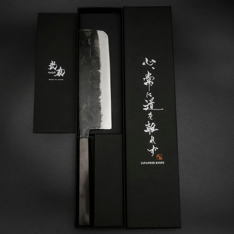 Nakiri Blue Steel #2 Kurouchi Ebony Handle 170mm-[Musashi]-[Japanese-Kitchen-Knives]