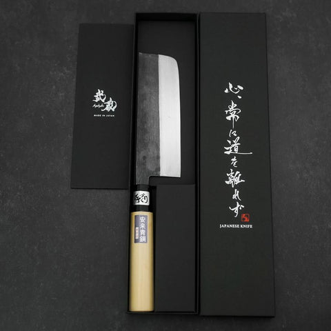 Nakiri Blue Steel #2 Kurouchi Magnolia Handle 165mm (6.5”)-[Musashi]-[Japanese-Kitchen-Knives]