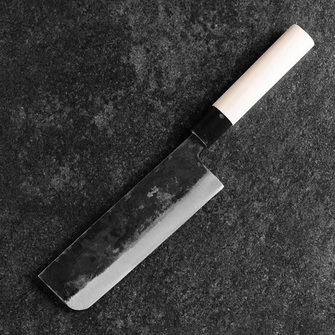 Nakiri Blue Steel #2 Kurouchi Magnolia Round Handle 165mm (6.5”)-[Musashi]-[Japanese-Kitchen-Knives]
