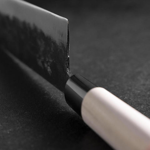 Nakiri Blue Steel #2 Kurouchi Magnolia Round Handle 165mm (6.5”)-[Musashi]-[Japanese-Kitchen-Knives]