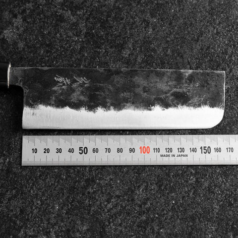 Nakiri Blue Steel #2 Kurouchi Magnolia Round Handle 165mm (6.5”)-[Musashi]-[Japanese-Kitchen-Knives]