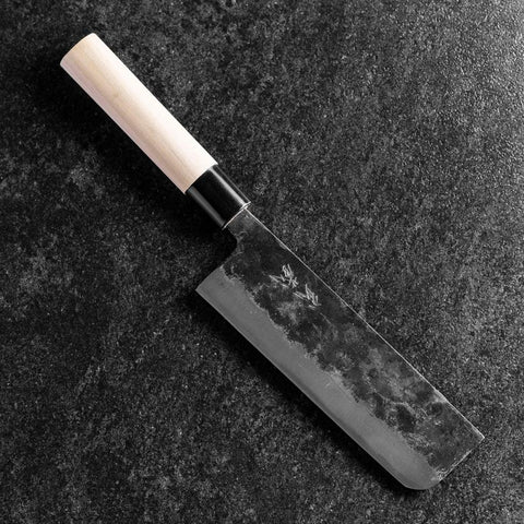 Nakiri Blue Steel #2 Kurouchi Magnolia Round Handle 165mm-[Musashi]-[Japanese-Kitchen-Knives]