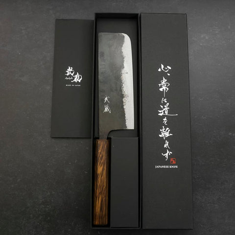Nakiri Blue Steel #2 Kurouchi Sumi Urushi Handle 165mm (6.5”)-[Musashi]-[Japanese-Kitchen-Knives]