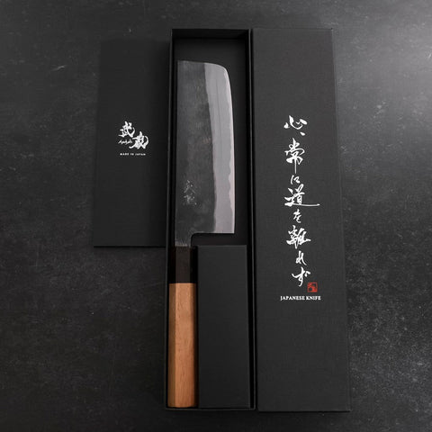 Nakiri Blue Steel #2 Kurouchi Walnut Handle 165mm (6.5”)-[Musashi]-[Japanese-Kitchen-Knives]