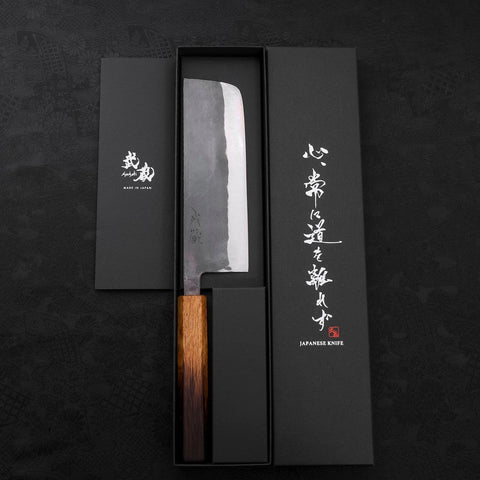 Nakiri Blue Steel #2 Kurouchi Yaki Urushi Handle 165mm (6.5”)-[Musashi]-[Japanese-Kitchen-Knives]