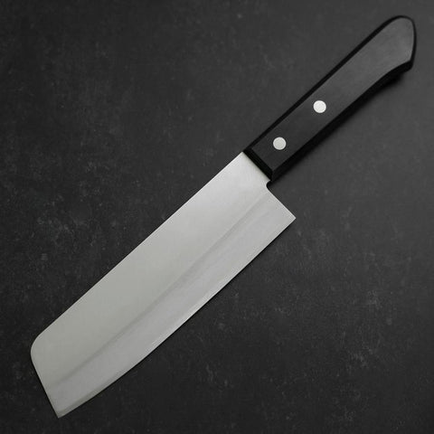 Nakiri Blue Steel #2 Polished Stainless Clad Western Handle 160mm (6.3”)-[Musashi]-[Japanese-Kitchen-Knives]