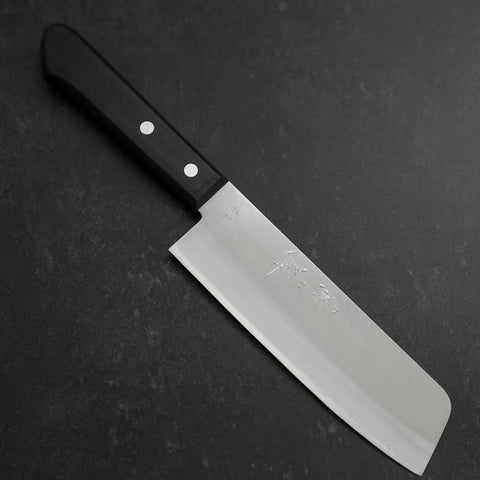 Nakiri Blue Steel #2 Polished Stainless Clad Western Handle 160mm (6.3”)-[Musashi]-[Japanese-Kitchen-Knives]