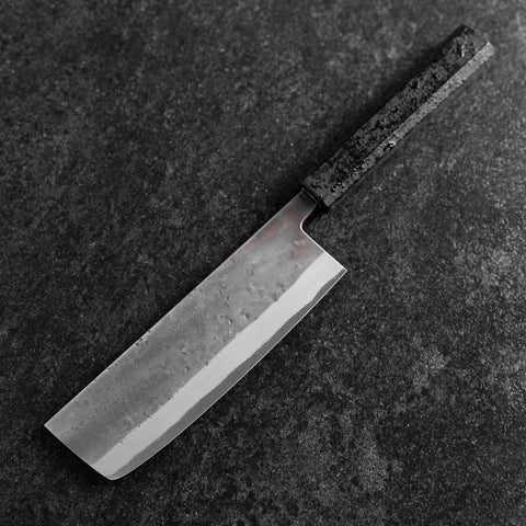 Nakiri Blue Steel #2 Stainless Clad Nashiji Black Ishime Handle 165mm (6.5”)-[Musashi]-[Japanese-Kitchen-Knives]