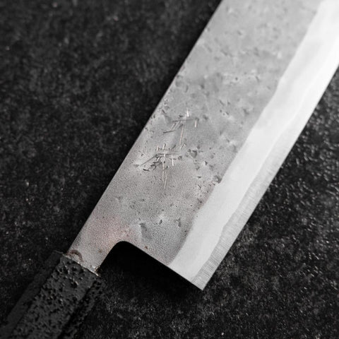 Nakiri Blue Steel #2 Stainless Clad Nashiji Black Ishime Handle 165mm-[Musashi]-[Japanese-Kitchen-Knives]