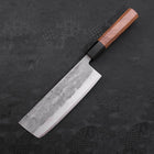 Nakiri Blue Steel #2 Stainless Clad Nashiji Buffalo Teak Handle 165mm (6.5”)-[Musashi]-[Japanese-Kitchen-Knives]