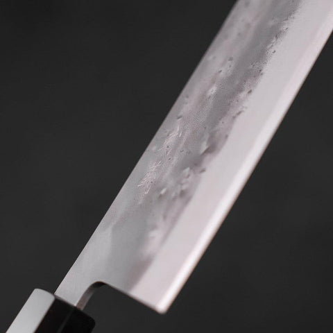 Nakiri Blue Steel #2 Stainless Clad Nashiji Buffalo Teak Handle 165mm (6.5”)-[Musashi]-[Japanese-Kitchen-Knives]