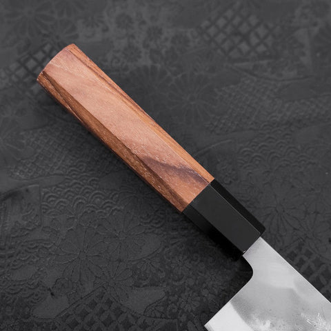 Nakiri Blue Steel #2 Stainless Clad Nashiji Buffalo Teak Handle 165mm (6.5”)-[Musashi]-[Japanese-Kitchen-Knives]
