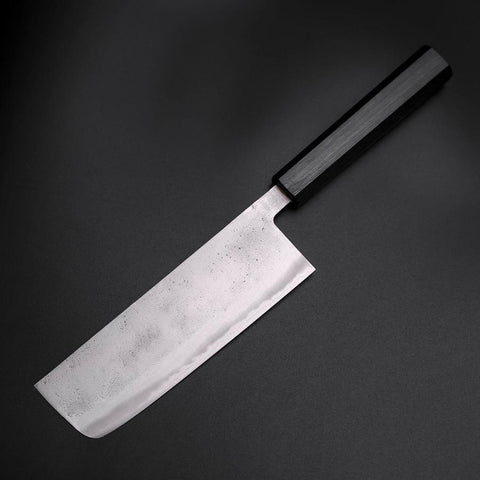 Nakiri Blue Steel #2 Stainless Clad Nashiji Dark Blue Urushi Handle 165mm (6.5”)-[Musashi]-[Japanese-Kitchen-Knives]