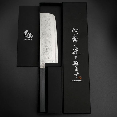 Nakiri Blue Steel #2 Stainless Clad Nashiji Dark Blue Urushi Handle 165mm (6.5”)-[Musashi]-[Japanese-Kitchen-Knives]