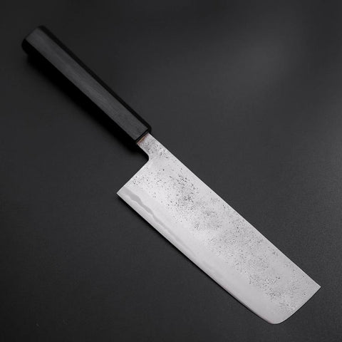 Nakiri Blue Steel #2 Stainless Clad Nashiji Dark Blue Urushi Handle 165mm (6.5”)-[Musashi]-[Japanese-Kitchen-Knives]