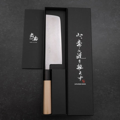 Nakiri Blue Super Damascus Buffalo Magnolia Handle 165mm (6.5”)-[Musashi]-[Japanese-Kitchen-Knives]