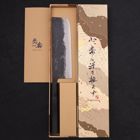 Nakiri Blue Super Kurouchi Buffalo Ebony Handle 165mm (6.5”)-[Musashi]-[Japanese-Kitchen-Knives]