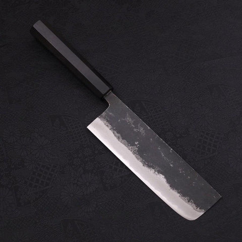 Nakiri Blue Super Kurouchi Buffalo Ebony Handle 165mm (6.5”)-[Musashi]-[Japanese-Kitchen-Knives]