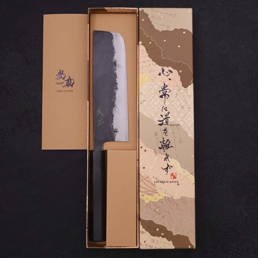 Nakiri Blue steel #1 Kurouchi Buffalo Ebony Handle 165mm-Blue steel #1-Kurouchi-Japanese Handle-[Musashi]-[Japanese-Kitchen-Knives]
