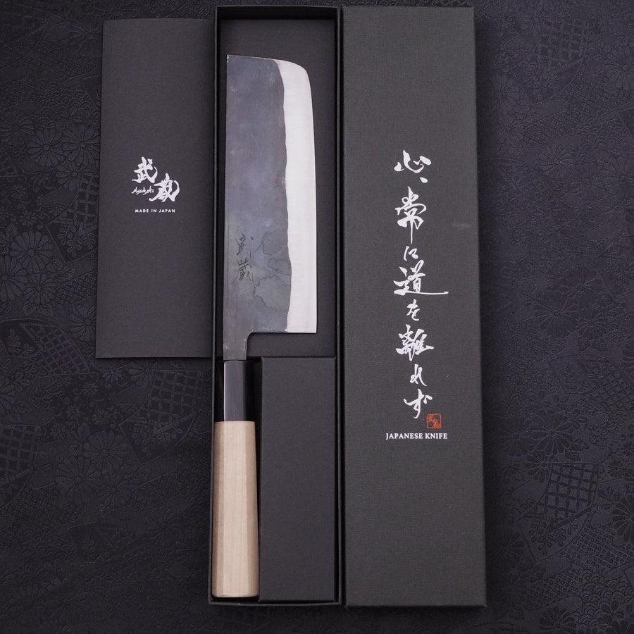 Nakiri Blue steel #2 Kurouchi Buffalo Magnolia Handle 165mm-Blue steel #2-Kurouchi-Japanese Handle-[Musashi]-[Japanese-Kitchen-Knives]
