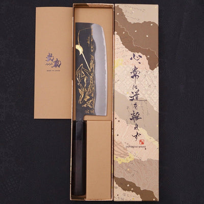 Nakiri Blue steel #2 Kurouchi Chokin Kappa Fishing Slipping Buffalo Ebony Handle 165mm-Blue steel #2-Kurouchi-Japanese Handle-[Musashi]-[Japanese-Kitchen-Knives]